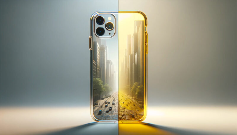 Une coque à la fois jaune d'un coté et transparente de l'autre